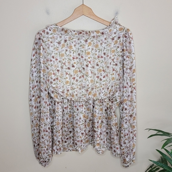 Everyday Chic Boutique | Boho Floral Long Sleeve Blouse Size Large - Picture 7 of 8